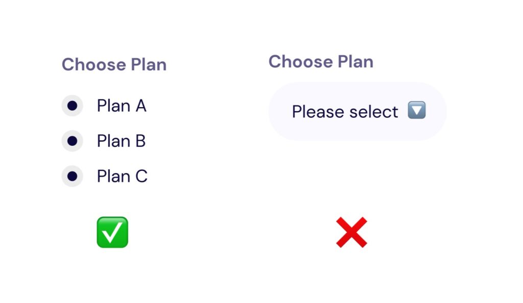 radio buttons vs list form ux